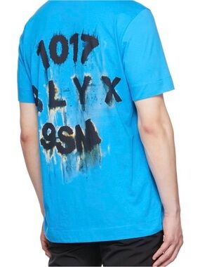 1017 ALYX 9SM Bright Blue Logo Tee with Black Vertical Print